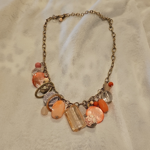 Premier Designs Jewelry - Premier Designs Gold Necklace with Orange Tone Charms